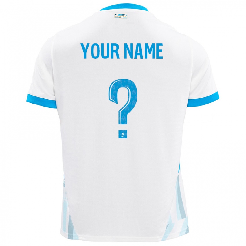 Uomo Maglia Il Tuo Nome #0 Bianco Azzurro Kit Gara Home 2024/25 Maglietta