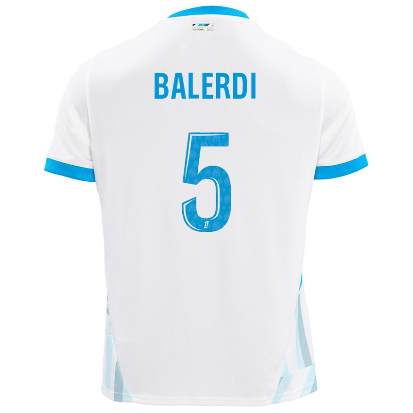 Uomo Maglia Leonardo Balerdi #5 Bianco Azzurro Kit Gara Home 2024/25 Maglietta