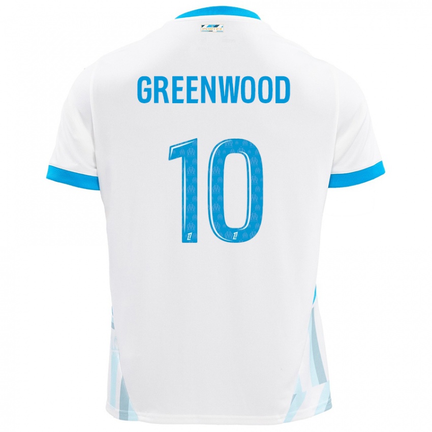 Uomo Maglia Mason Greenwood #10 Bianco Azzurro Kit Gara Home 2024/25 Maglietta