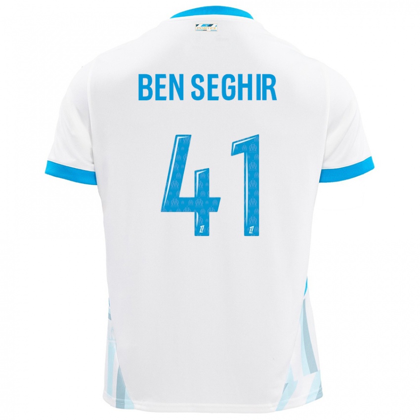 Uomo Maglia Salim Ben Seghir #41 Bianco Azzurro Kit Gara Home 2024/25 Maglietta