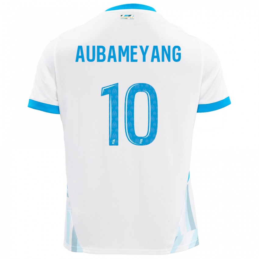 Uomo Maglia Pierre-Emerick Aubameyang #10 Bianco Azzurro Kit Gara Home 2024/25 Maglietta