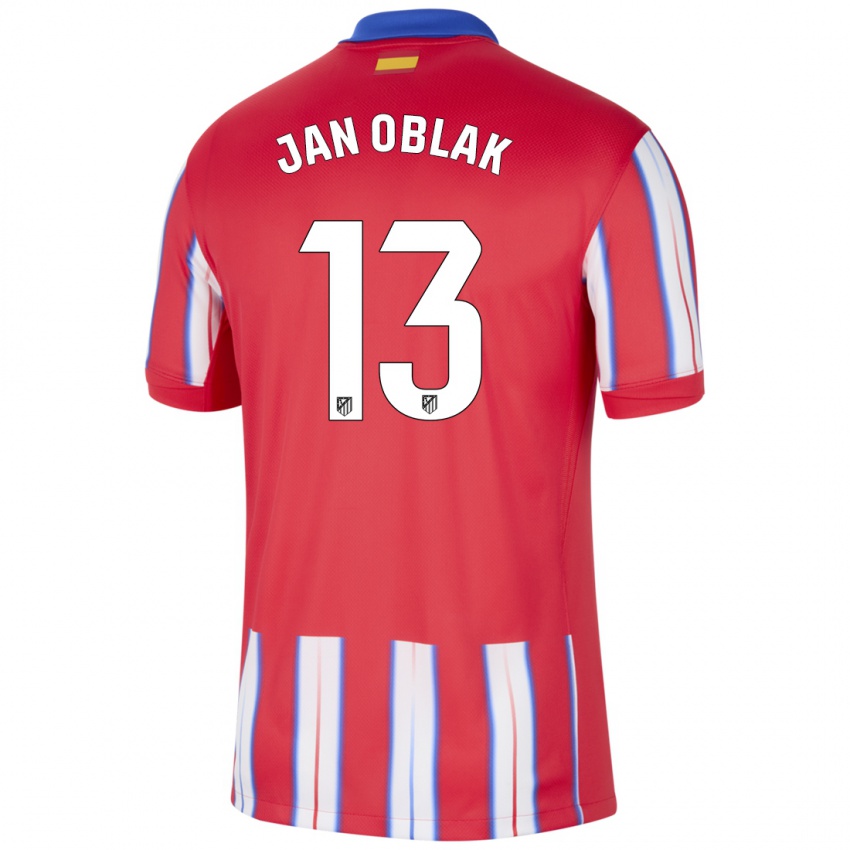 Uomo Maglia Jan Oblak #13 Rosso Bianco Blu Kit Gara Home 2024/25 Maglietta