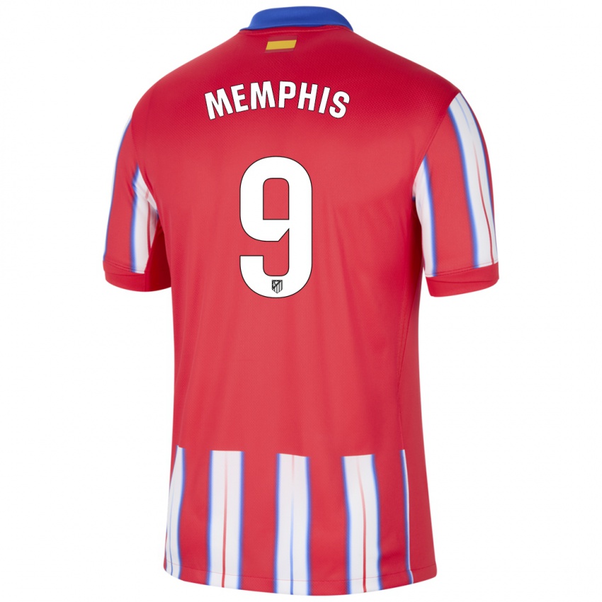 Uomo Maglia Memphis Depay #9 Rosso Bianco Blu Kit Gara Home 2024/25 Maglietta