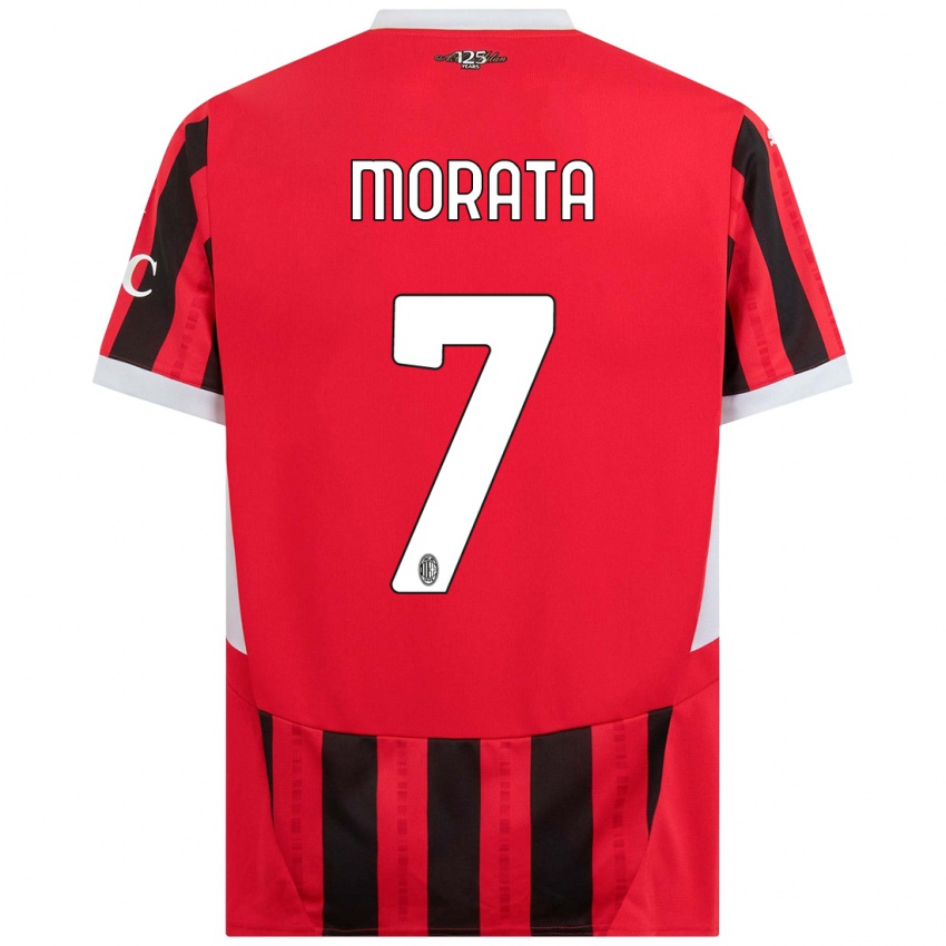 Uomo Maglia Alvaro Morata #7 Rosso Nero Kit Gara Home 2024/25 Maglietta