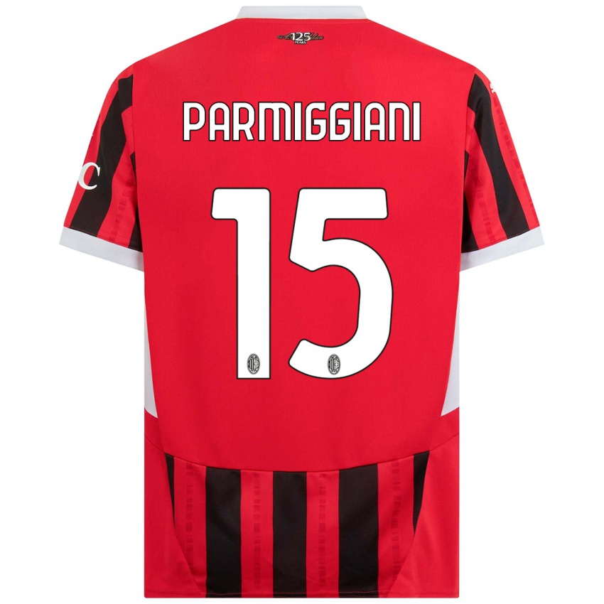 Uomo Maglia Pietro Parmiggiani #15 Rosso Nero Kit Gara Home 2024/25 Maglietta