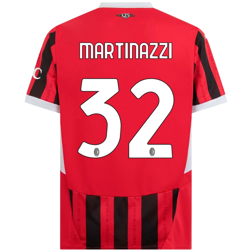 Uomo Maglia Luca Martinazzi #32 Rosso Nero Kit Gara Home 2024/25 Maglietta