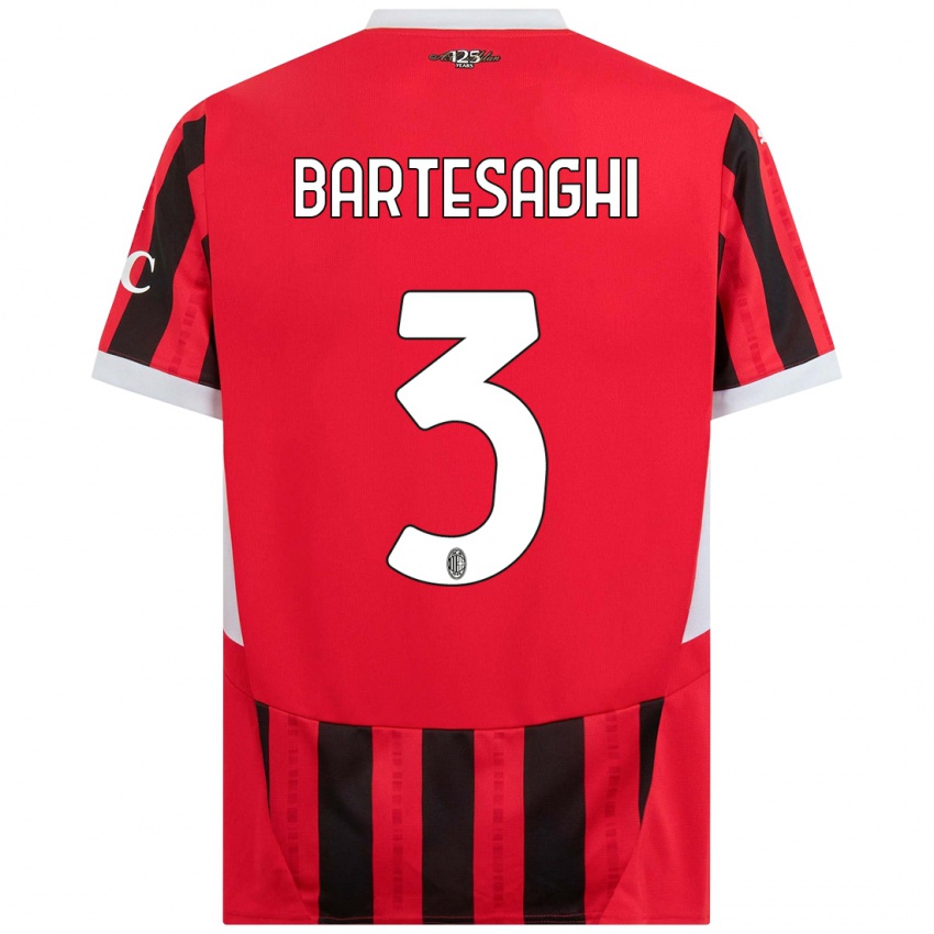 Uomo Maglia Davide Bartesaghi #3 Rosso Nero Kit Gara Home 2024/25 Maglietta