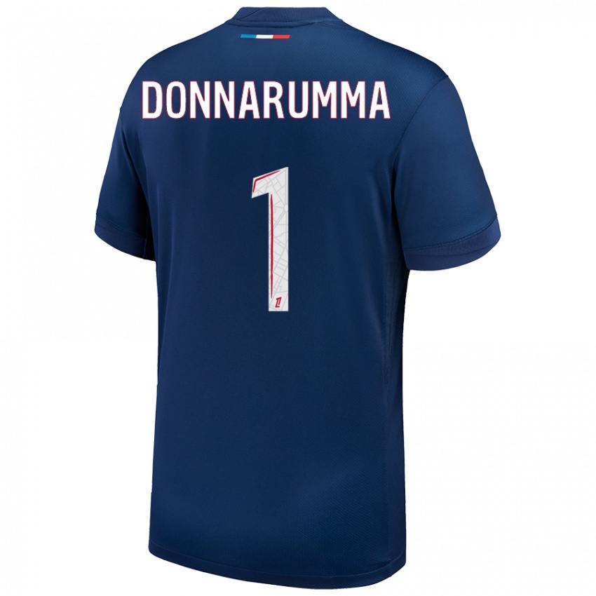 Uomo Maglia Gianluigi Donnarumma #1 Blu Navy Bianco Kit Gara Home 2024/25 Maglietta