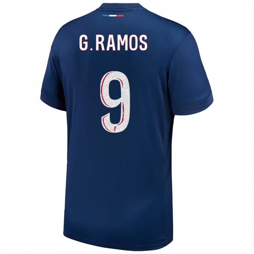 Uomo Maglia Goncalo Ramos #9 Blu Navy Bianco Kit Gara Home 2024/25 Maglietta