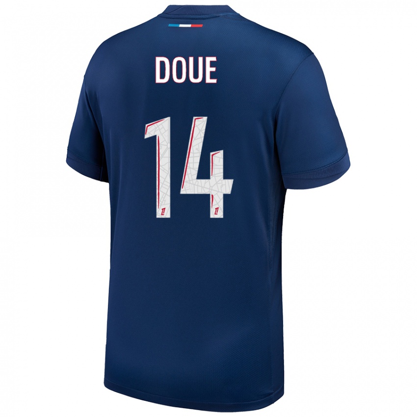 Uomo Maglia Désiré Doué #14 Blu Navy Bianco Kit Gara Home 2024/25 Maglietta