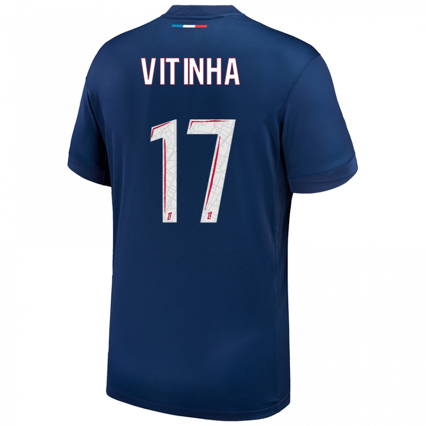 Uomo Maglia Vitinha #17 Blu Navy Bianco Kit Gara Home 2024/25 Maglietta