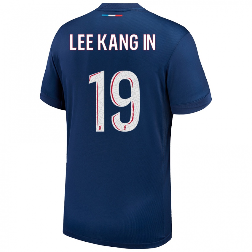 Uomo Maglia Kang-In Lee #19 Blu Navy Bianco Kit Gara Home 2024/25 Maglietta