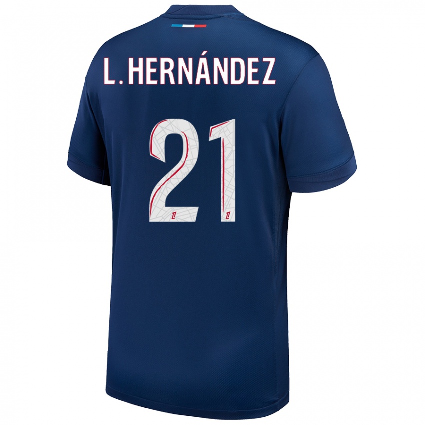 Uomo Maglia Lucas Hernandez #21 Blu Navy Bianco Kit Gara Home 2024/25 Maglietta