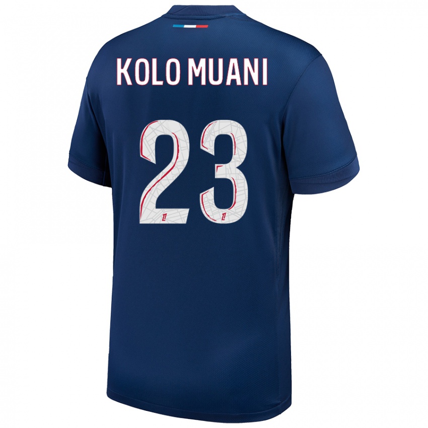 Uomo Maglia Randal Kolo Muani #23 Blu Navy Bianco Kit Gara Home 2024/25 Maglietta