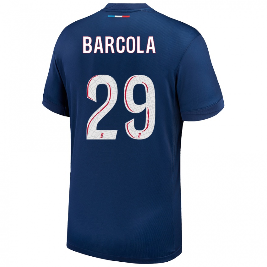 Uomo Maglia Bradley Barcola #29 Blu Navy Bianco Kit Gara Home 2024/25 Maglietta