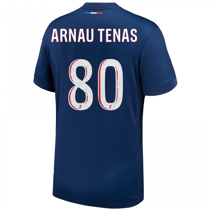 Uomo Maglia Arnau Tenas #80 Blu Navy Bianco Kit Gara Home 2024/25 Maglietta