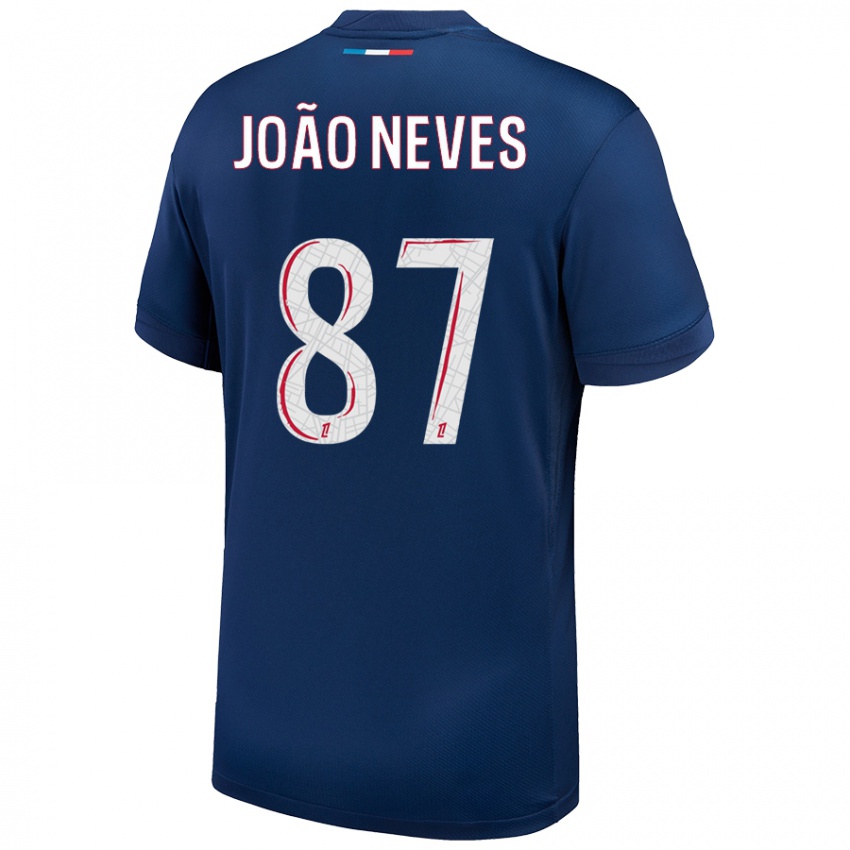 Uomo Maglia João Neves #87 Blu Navy Bianco Kit Gara Home 2024/25 Maglietta