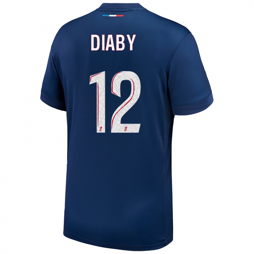 Uomo Maglia Ibrahima Diaby #12 Blu Navy Bianco Kit Gara Home 2024/25 Maglietta