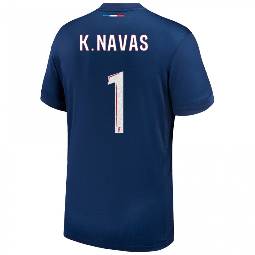 Uomo Maglia Keylor Navas #1 Blu Navy Bianco Kit Gara Home 2024/25 Maglietta