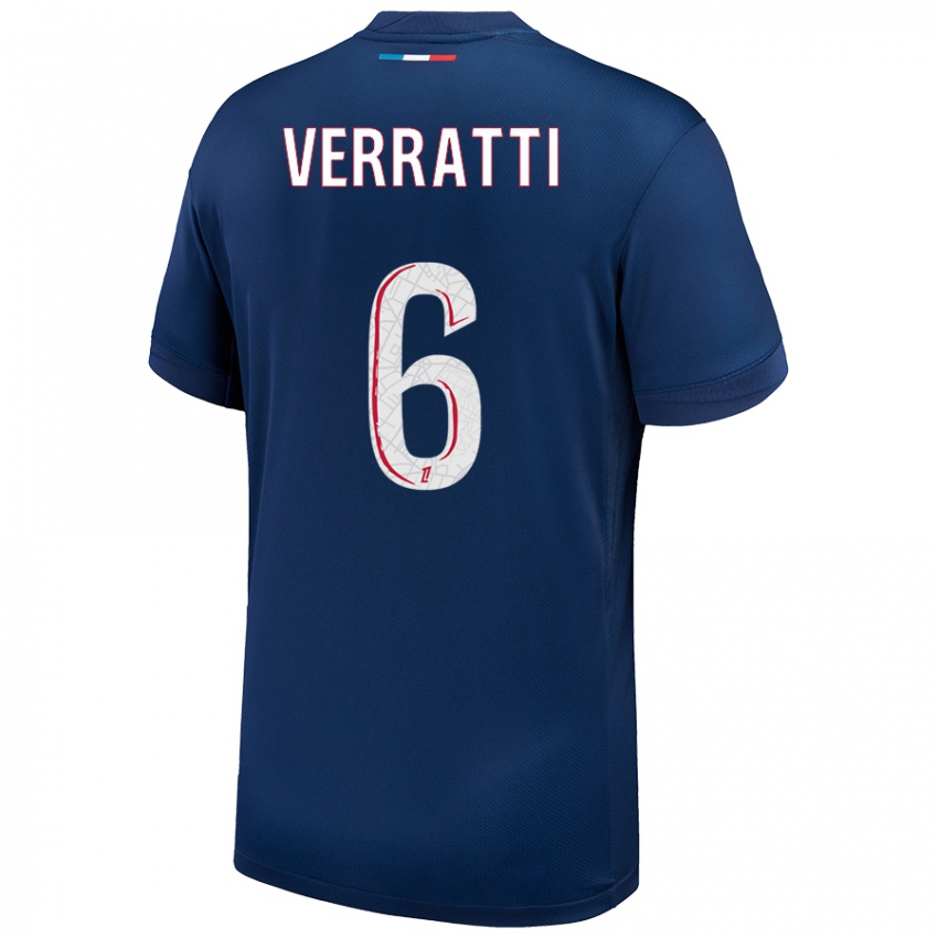 Uomo Maglia Marco Verratti #6 Blu Navy Bianco Kit Gara Home 2024/25 Maglietta