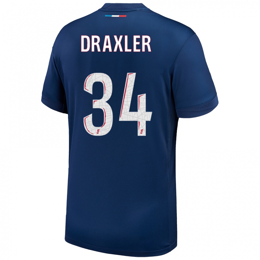 Uomo Maglia Julian Draxler #34 Blu Navy Bianco Kit Gara Home 2024/25 Maglietta