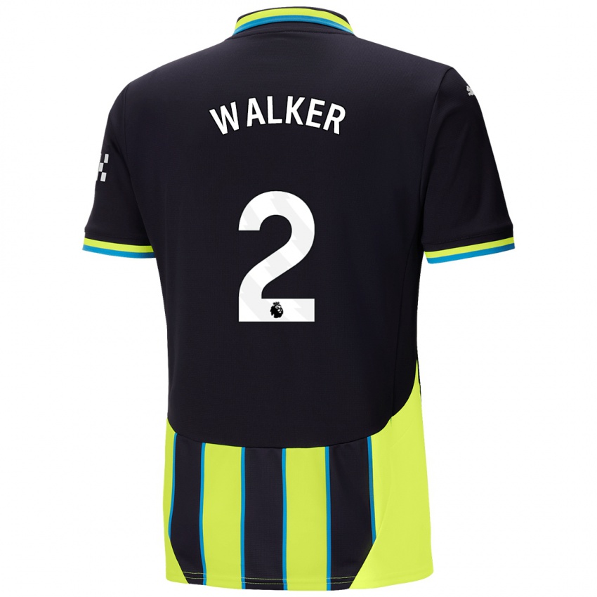 Uomo Maglia Kyle Walker #2 Blu Giallo Kit Gara Away 2024/25 Maglietta