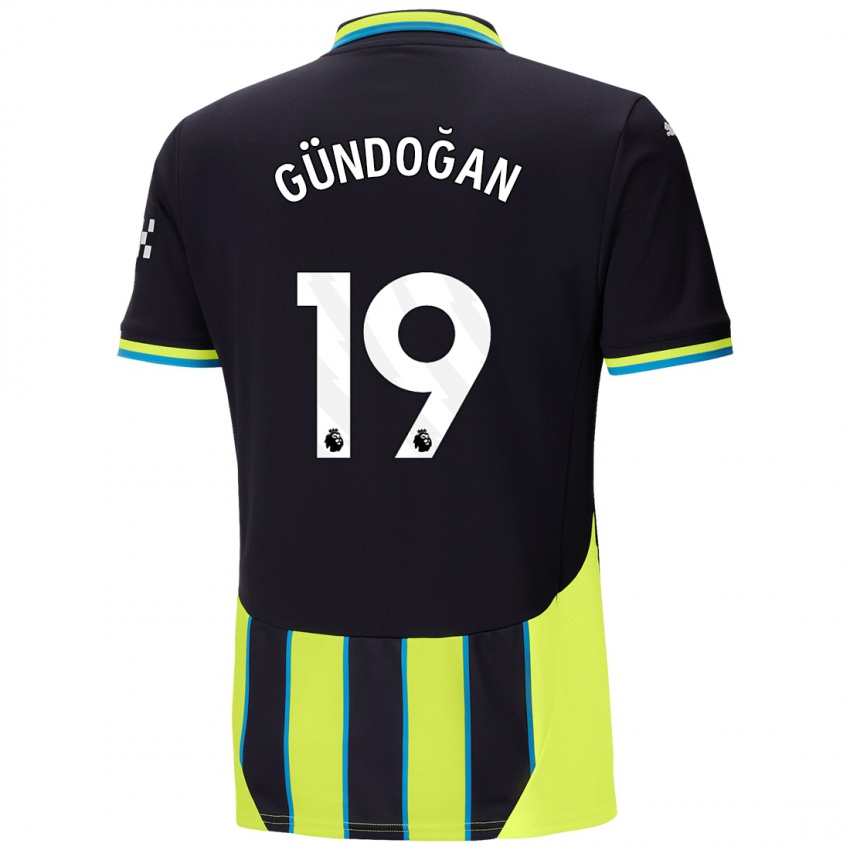 Uomo Maglia Ilkay Gundogan #19 Blu Giallo Kit Gara Away 2024/25 Maglietta