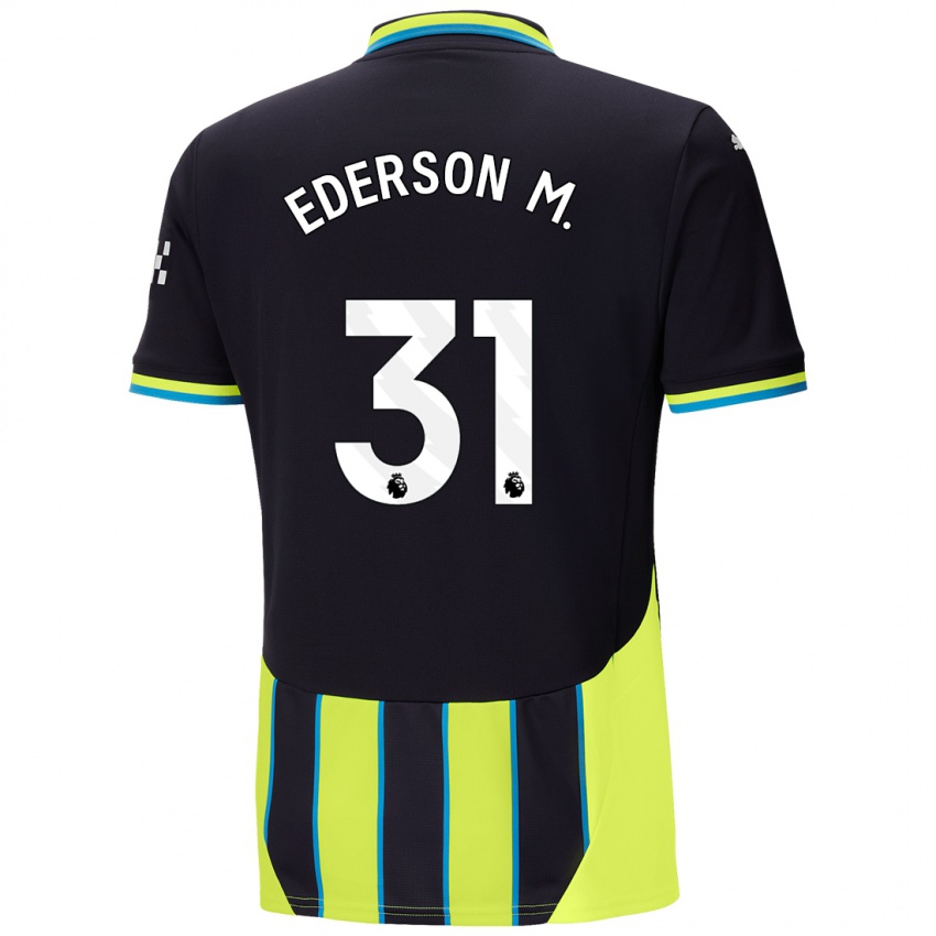 Uomo Maglia Ederson Moraes #31 Blu Giallo Kit Gara Away 2024/25 Maglietta