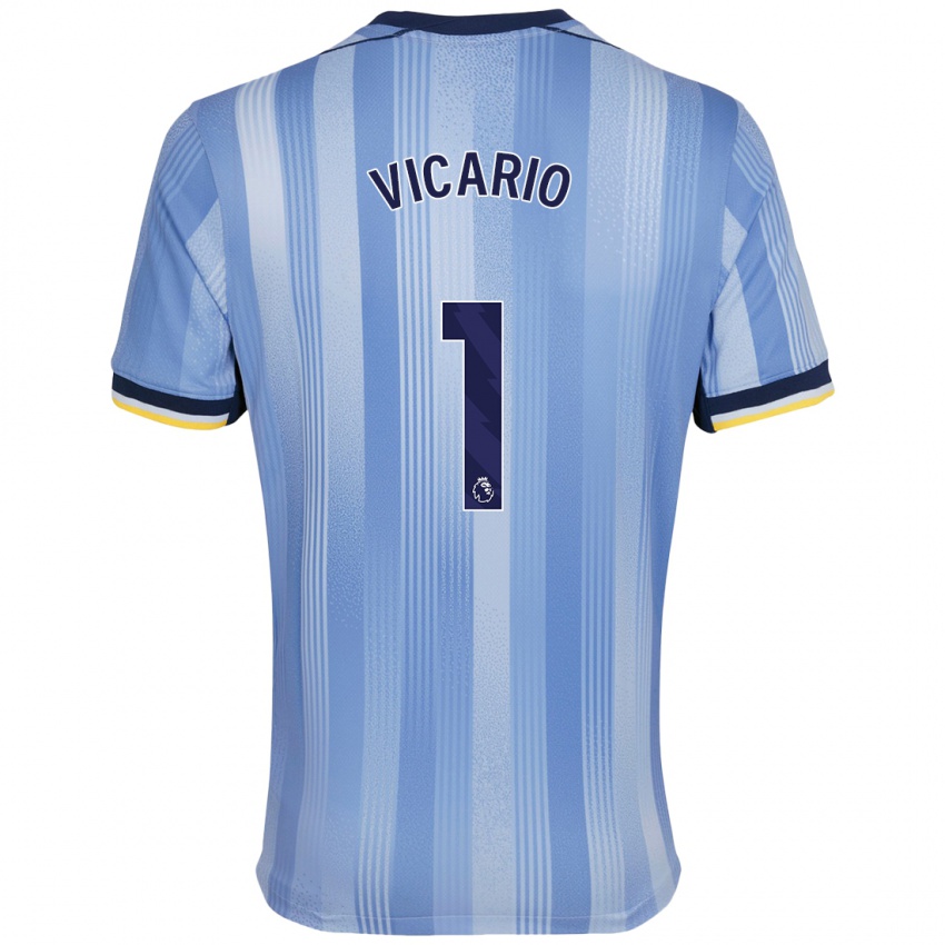 Uomo Maglia Guglielmo Vicario #1 Azzurro Chiaro Kit Gara Away 2024/25 Maglietta