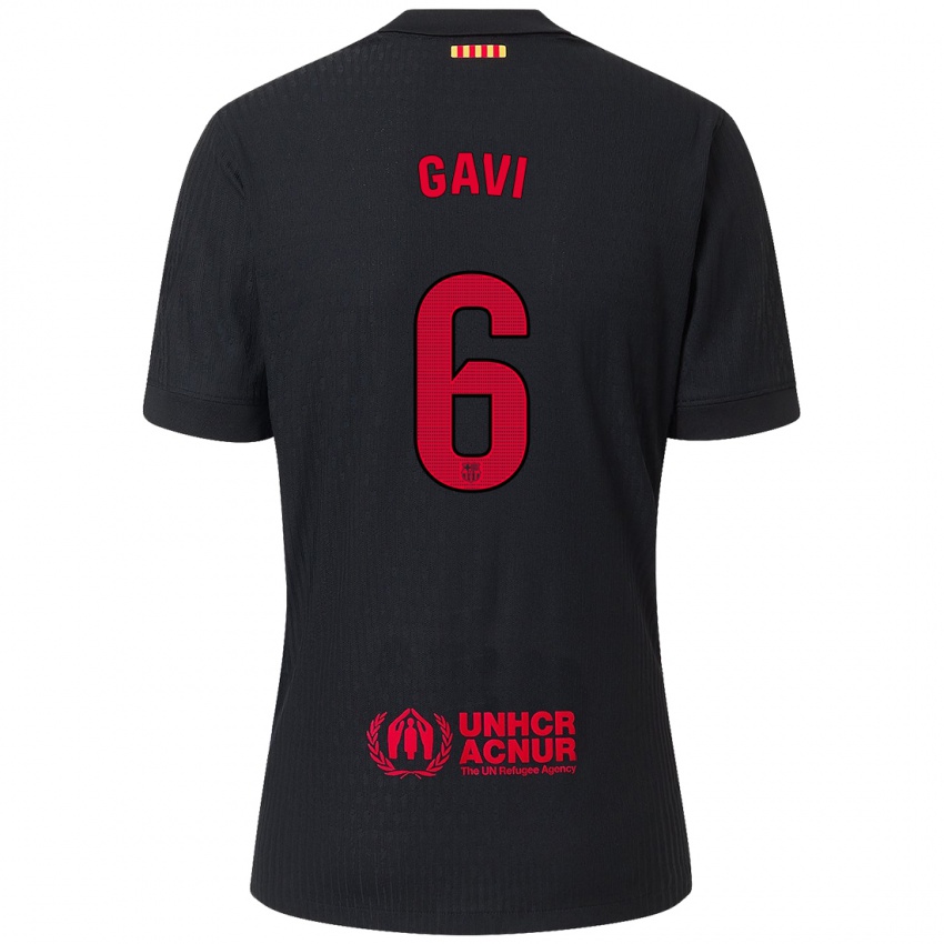 Uomo Maglia Gavi #6 Nero Rosso Kit Gara Away 2024/25 Maglietta