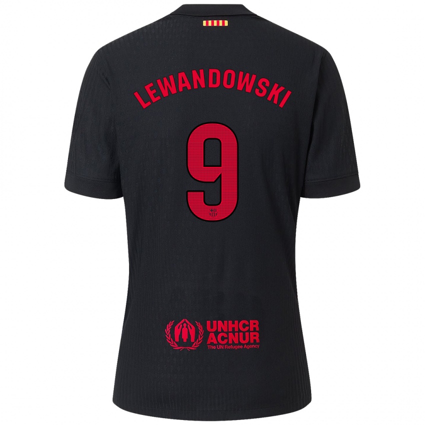 Uomo Maglia Robert Lewandowski #9 Nero Rosso Kit Gara Away 2024/25 Maglietta