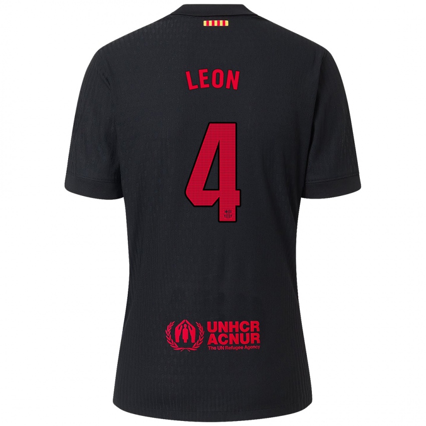 Uomo Maglia Maria Pilar Leon #4 Nero Rosso Kit Gara Away 2024/25 Maglietta