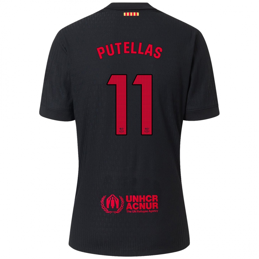 Uomo Maglia Alexia Putellas #11 Nero Rosso Kit Gara Away 2024/25 Maglietta