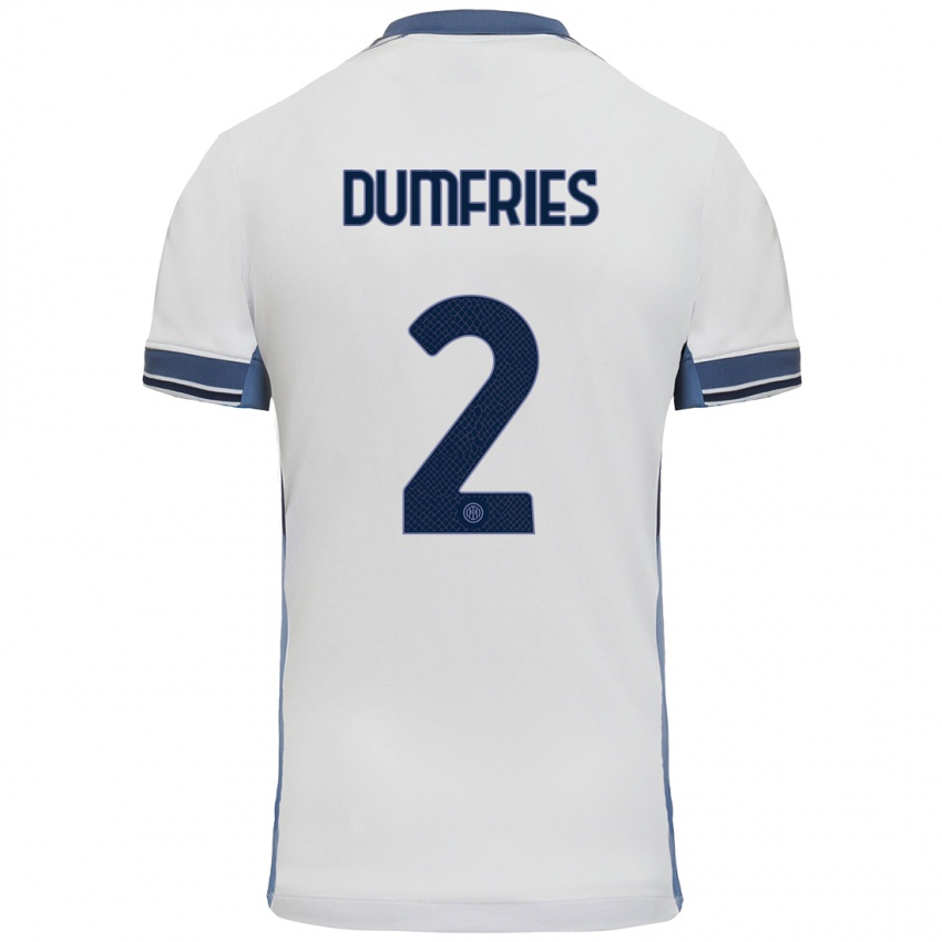 Uomo Maglia Denzel Dumfries #2 Bianco Grigio Kit Gara Away 2024/25 Maglietta