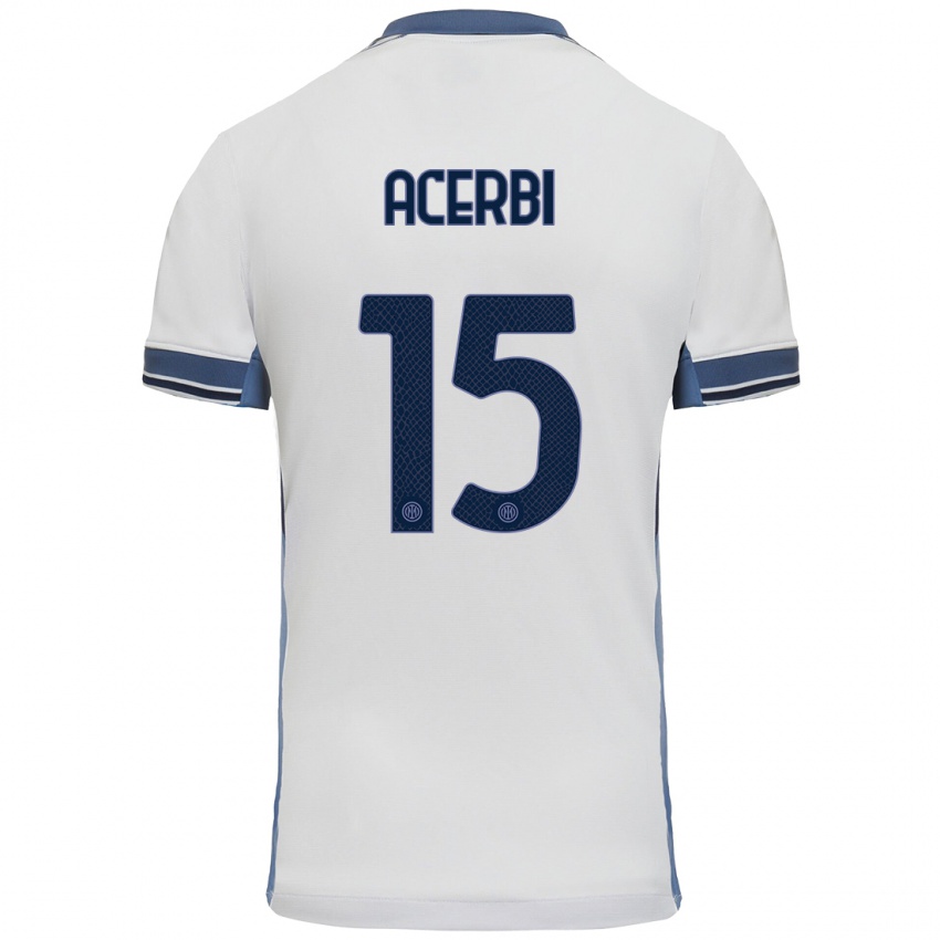 Uomo Maglia Francesco Acerbi #15 Bianco Grigio Kit Gara Away 2024/25 Maglietta