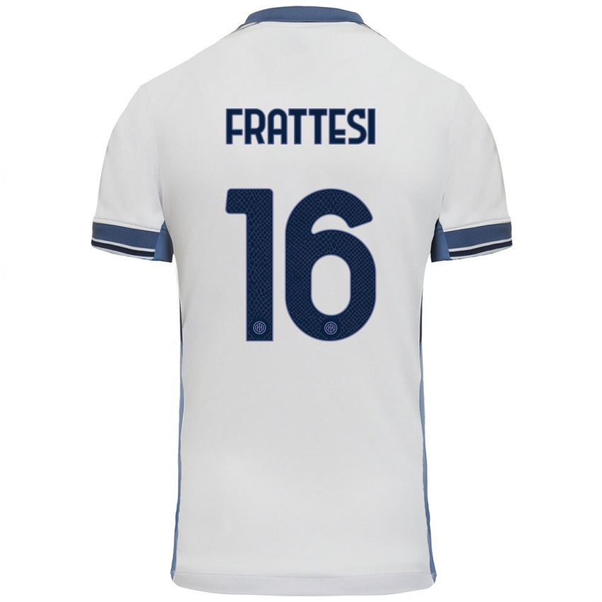 Uomo Maglia Davide Frattesi #16 Bianco Grigio Kit Gara Away 2024/25 Maglietta