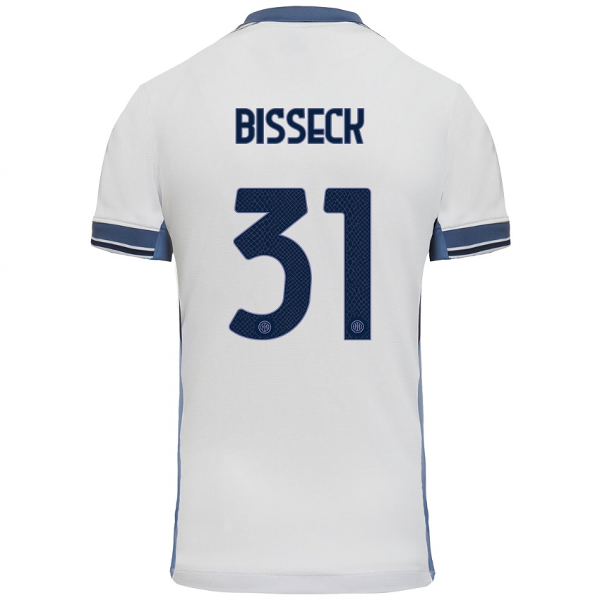 Uomo Maglia Yann Bisseck #31 Bianco Grigio Kit Gara Away 2024/25 Maglietta