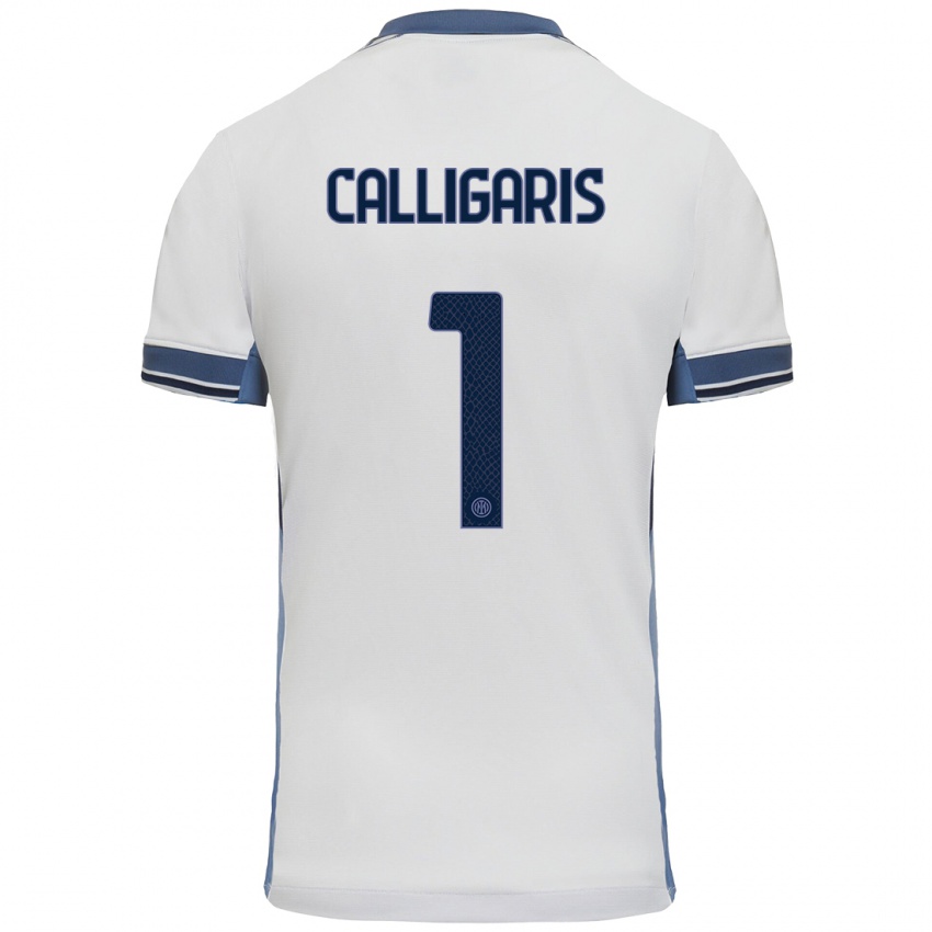 Uomo Maglia Alessandro Calligaris #1 Bianco Grigio Kit Gara Away 2024/25 Maglietta