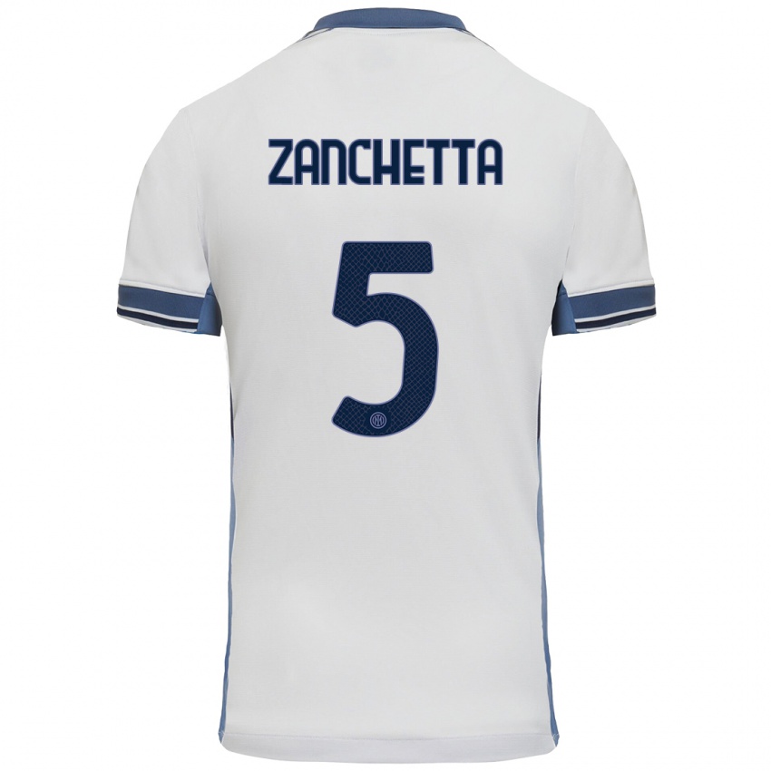 Uomo Maglia Mattia Zanchetta #5 Bianco Grigio Kit Gara Away 2024/25 Maglietta