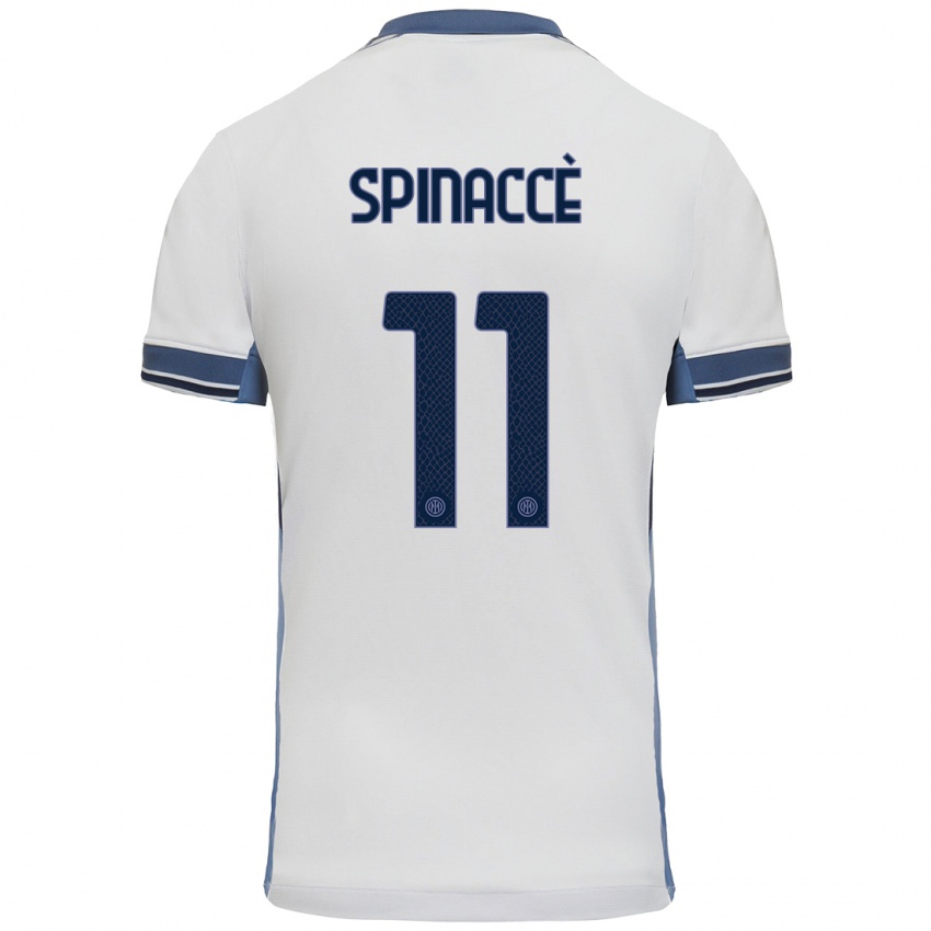 Uomo Maglia Matteo Spinaccè #11 Bianco Grigio Kit Gara Away 2024/25 Maglietta