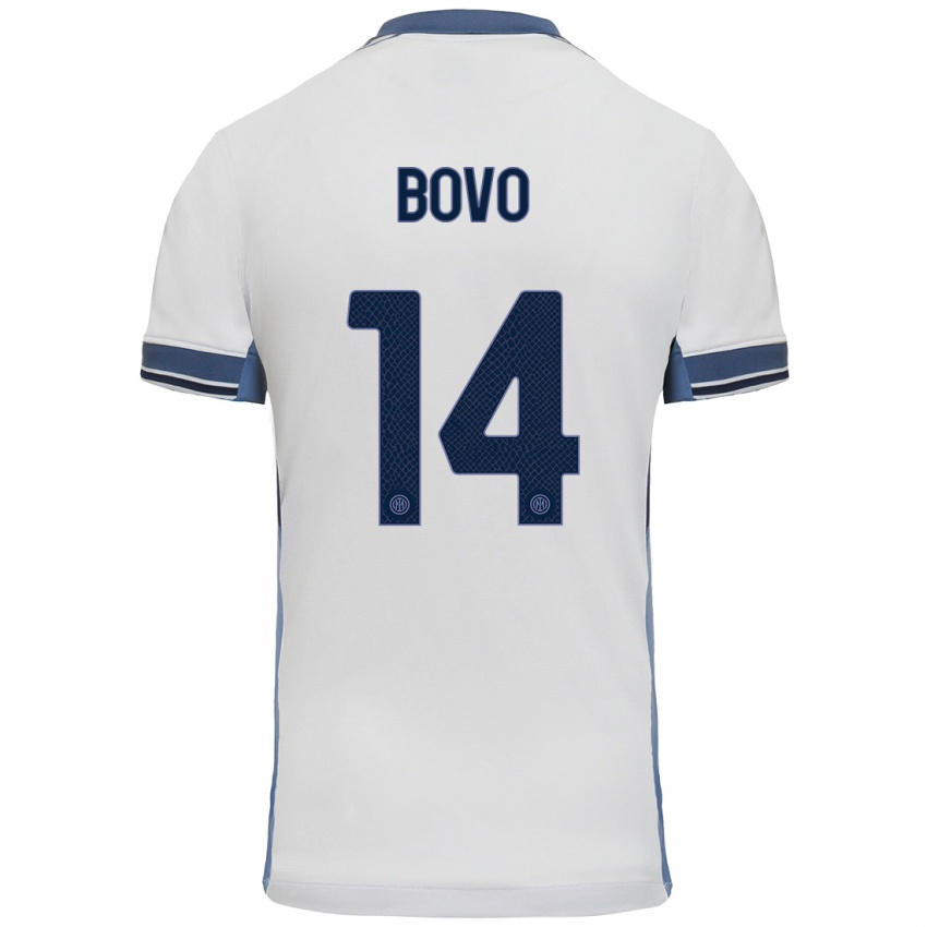 Uomo Maglia Leonardo Bovo #14 Bianco Grigio Kit Gara Away 2024/25 Maglietta