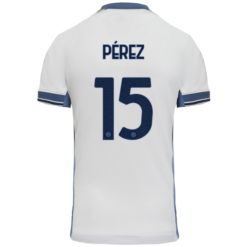 Uomo Maglia Álex Pérez #15 Bianco Grigio Kit Gara Away 2024/25 Maglietta