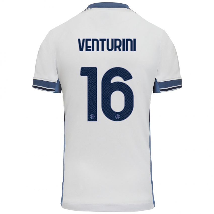 Uomo Maglia Matteo Venturini #16 Bianco Grigio Kit Gara Away 2024/25 Maglietta