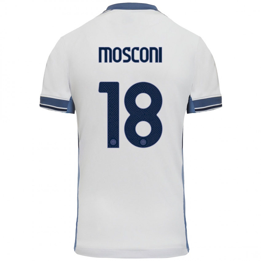 Uomo Maglia Mattia Mosconi #18 Bianco Grigio Kit Gara Away 2024/25 Maglietta