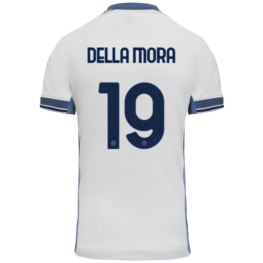 Uomo Maglia Tommaso Della Mora #19 Bianco Grigio Kit Gara Away 2024/25 Maglietta