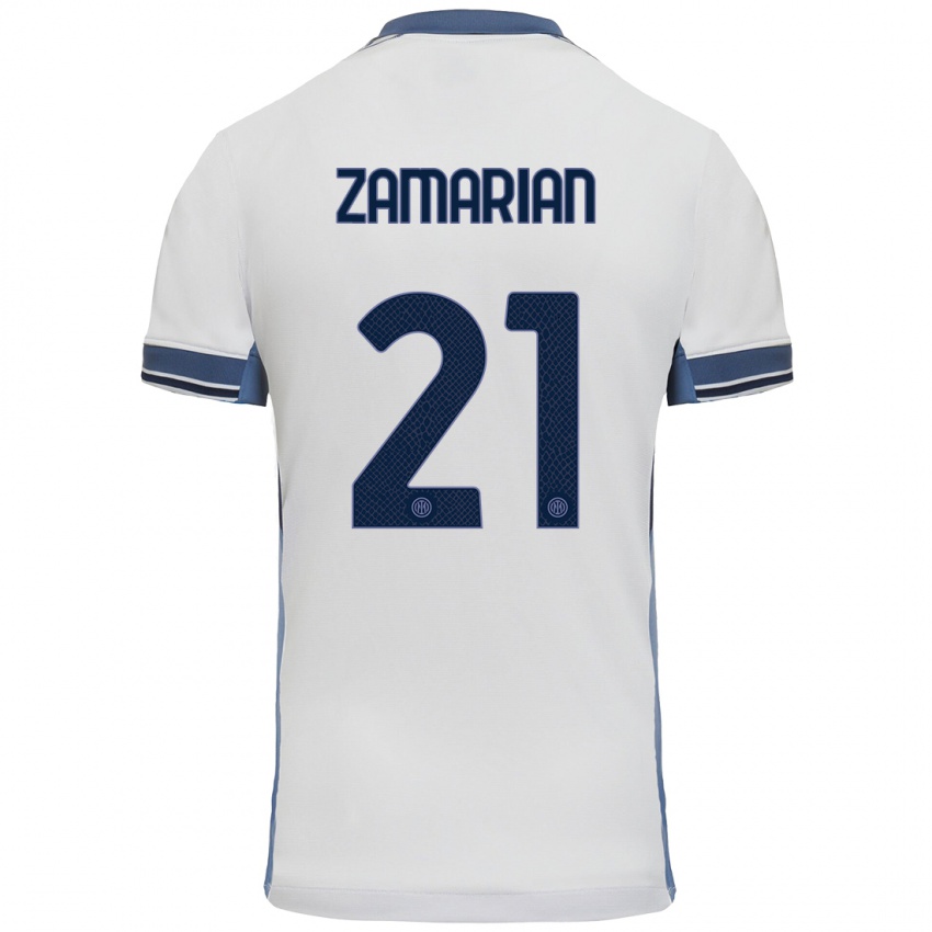 Uomo Maglia Matteo Zamarian #21 Bianco Grigio Kit Gara Away 2024/25 Maglietta