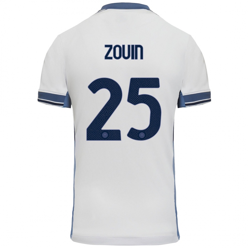 Uomo Maglia Aymen Zouin #25 Bianco Grigio Kit Gara Away 2024/25 Maglietta