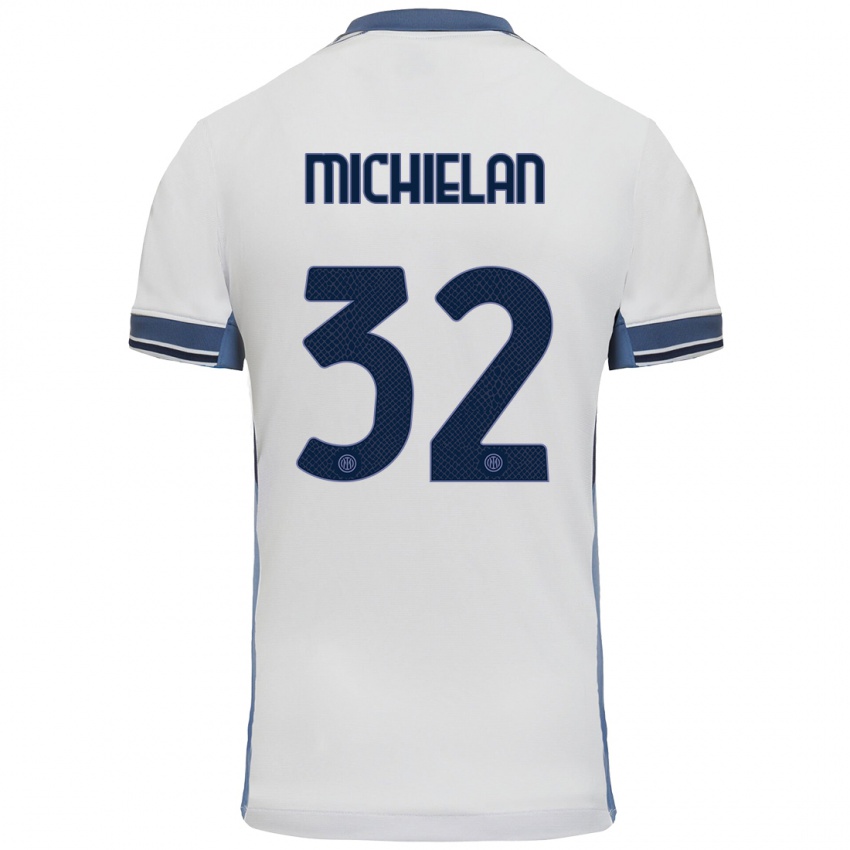 Uomo Maglia Mattia Michielan #32 Bianco Grigio Kit Gara Away 2024/25 Maglietta