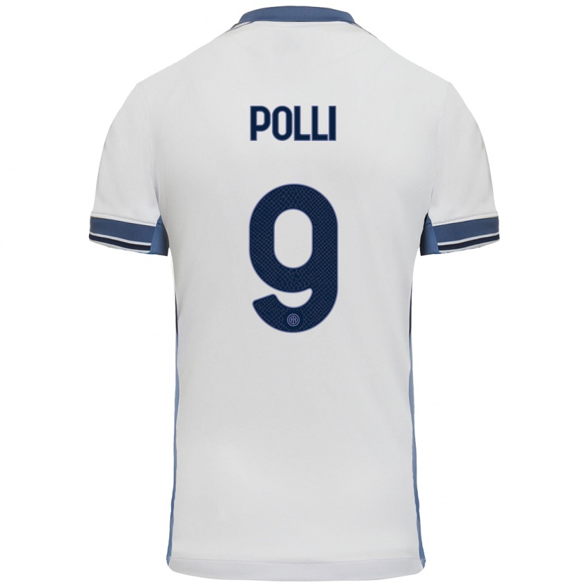 Uomo Maglia Elisa Polli #9 Bianco Grigio Kit Gara Away 2024/25 Maglietta