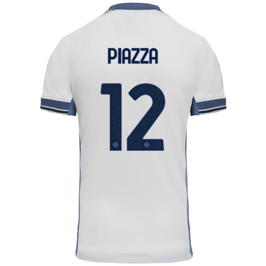 Uomo Maglia Alessia Piazza #12 Bianco Grigio Kit Gara Away 2024/25 Maglietta